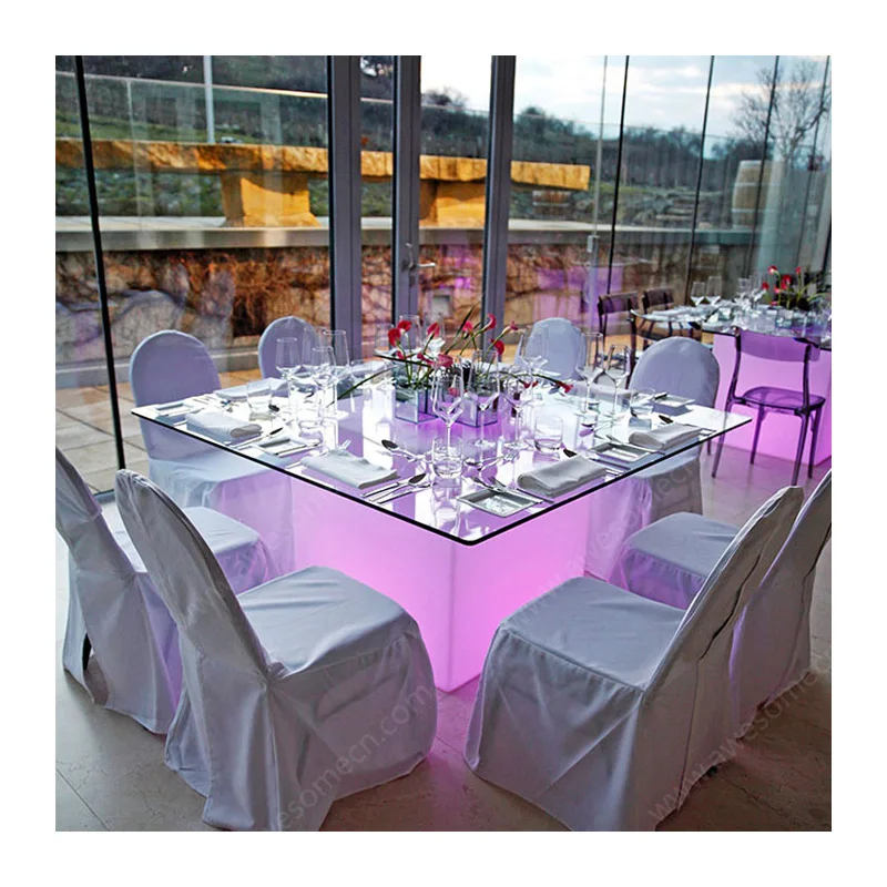Led Illuminated Longe Expandable Glass Dining Table For Event Wedding