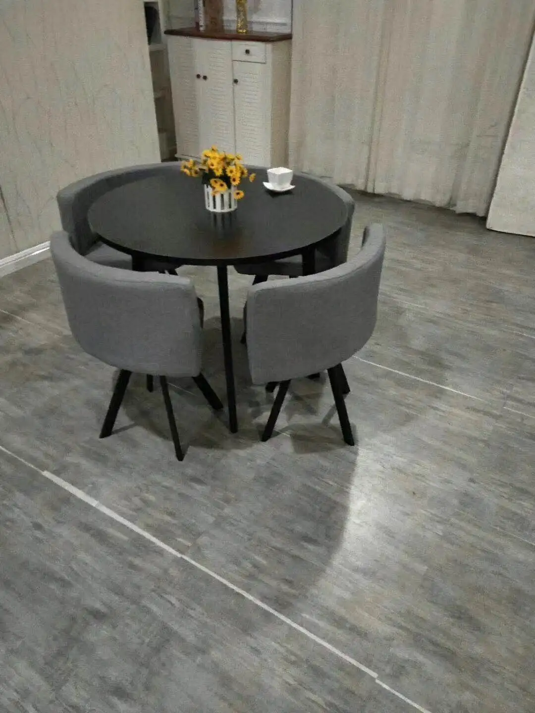 wooden transfer print five pieces dining chair and square table for dinning