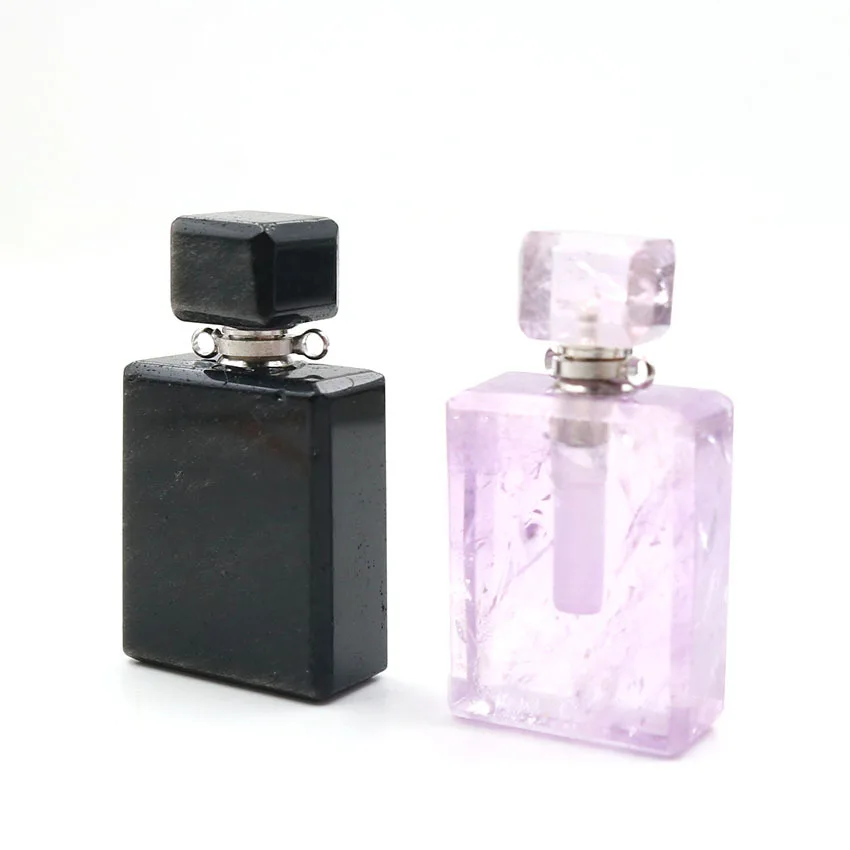 Natural Amethyst Scent-bottle DIY Pendant Necklaces Perfume Essential Oil Diffuser Square Stone Obsidian Jewelry Making