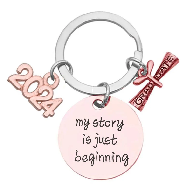 High quality bag pendants My story beginning class of 2024 graduates inspirational gift Stainless steel round engraved key chain