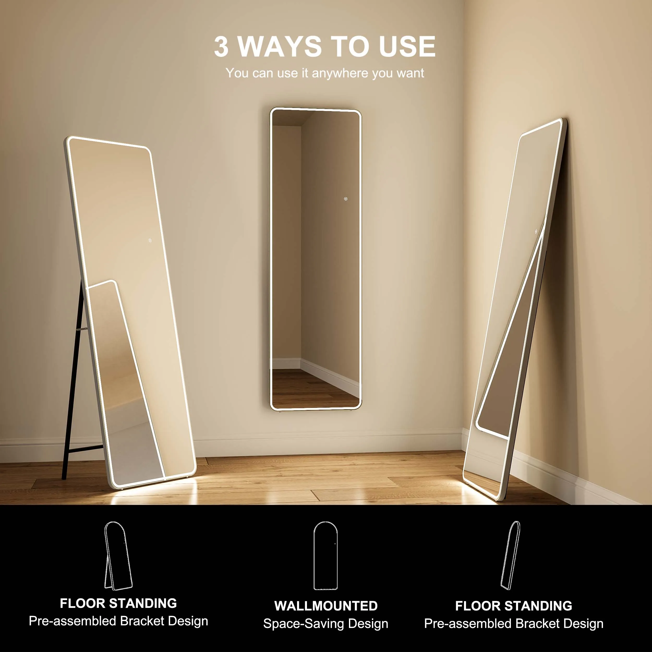 Modern Supplier Custom Wall Hair Salon Large Size Adjustable Body Led Dressing With Light Full Length Floor Decorative Mirror
