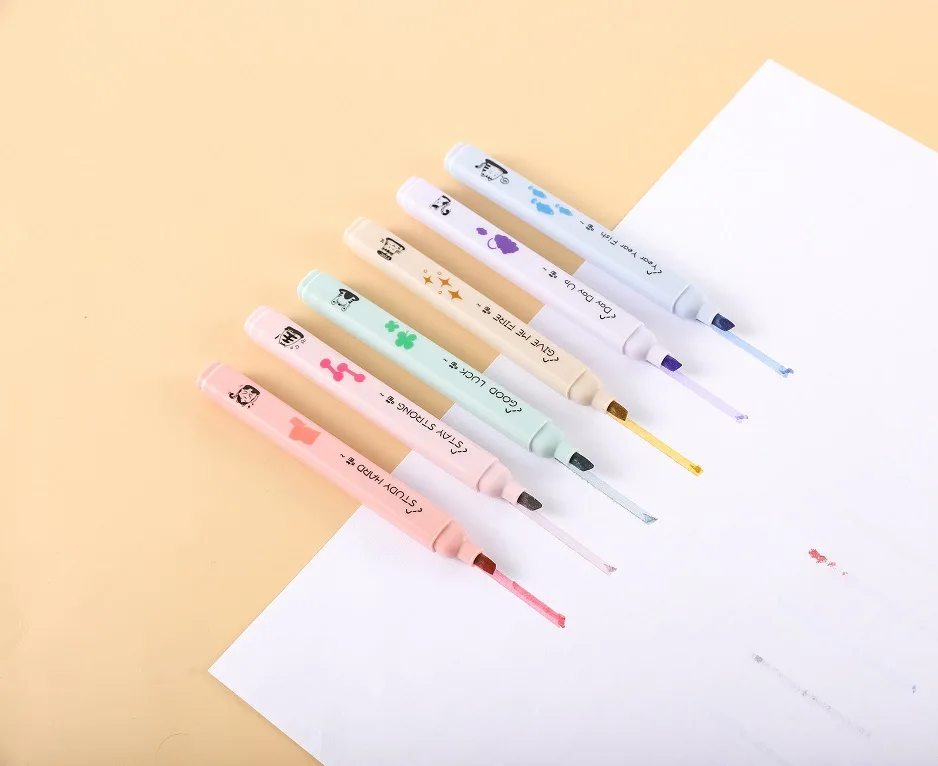 Cute Cat Highlighter Creative Milk Tea Color Student Stationery Accent Marking Hand Account Pen Set