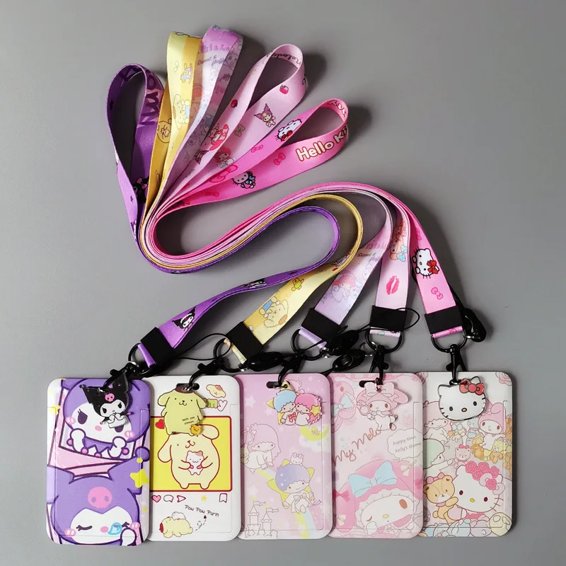 Держатель для карт милый мультяшный котенок Мелодия Purin Kuromi Lanyards Чехол Именной Бейдж ID Обложка кредитных аксессуары подарок
