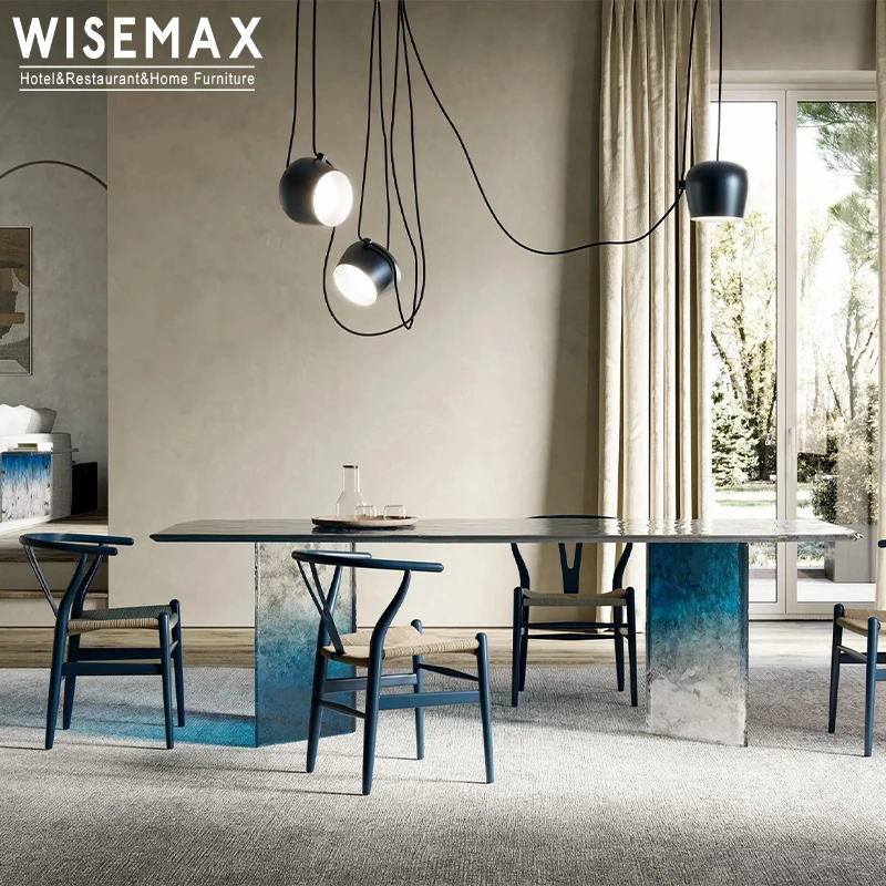 WISEMAX FURNITURE Contemporary simple design home furniture irregular square resin blue dining table for hotel living room