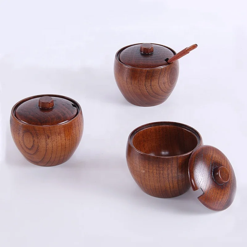 Japanese Seasoning Pot Creative Wooden Salt Pepper Shaker Pepper Bottle With Lid