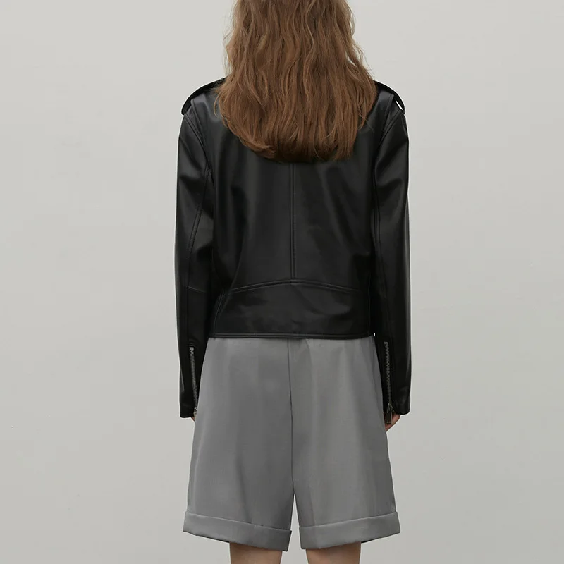 Wholesale Cropped Luxury Women Real Sheepskin Leather Jackets with Zippers