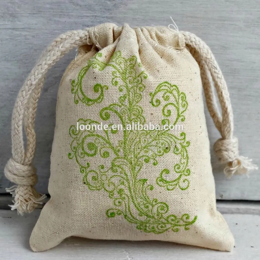 Screen printing muslin drawstring dust bag scented drawer sachets