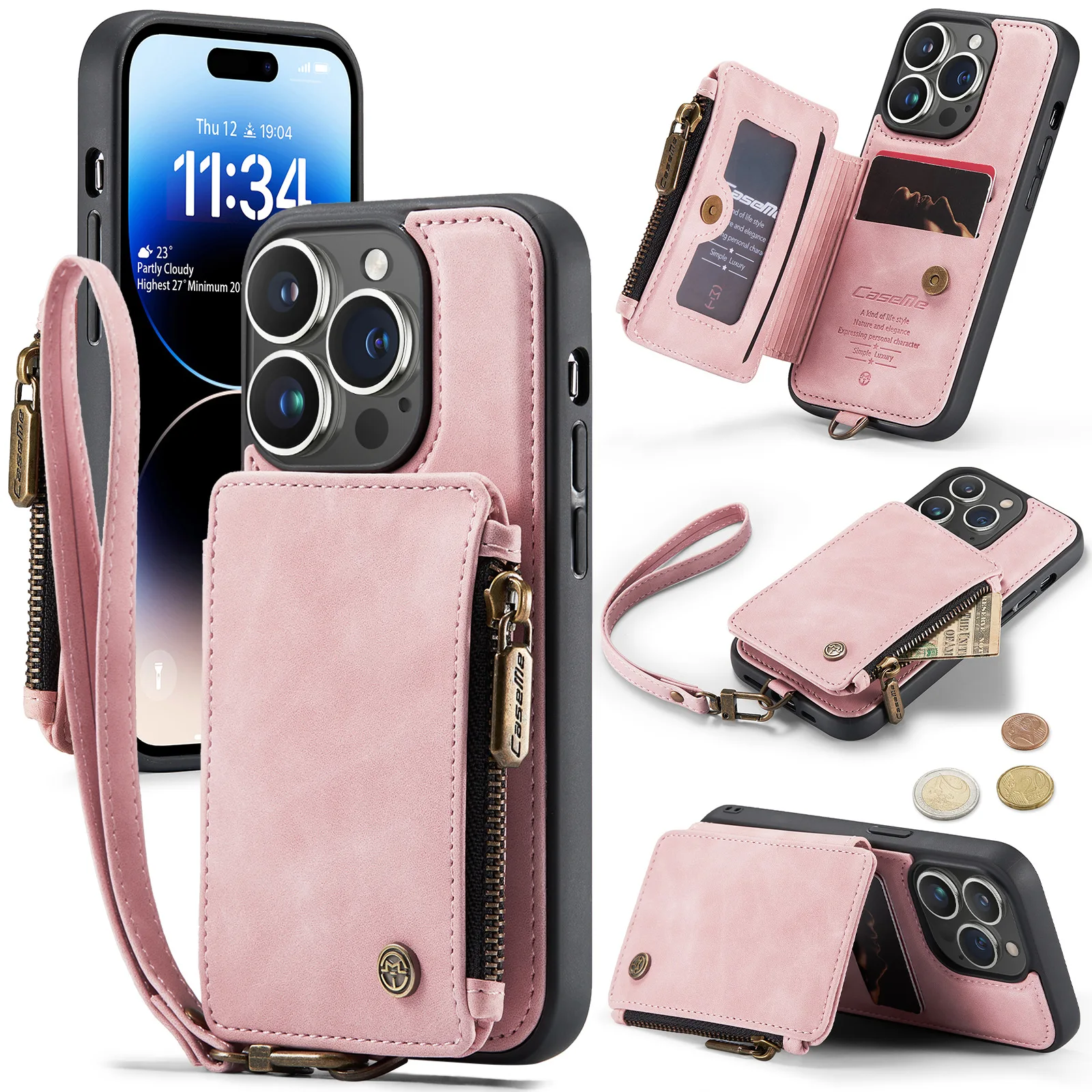 High Quality Fashion Wholesale Leather Mobile Phone Case Wallet Cover with Lanyards