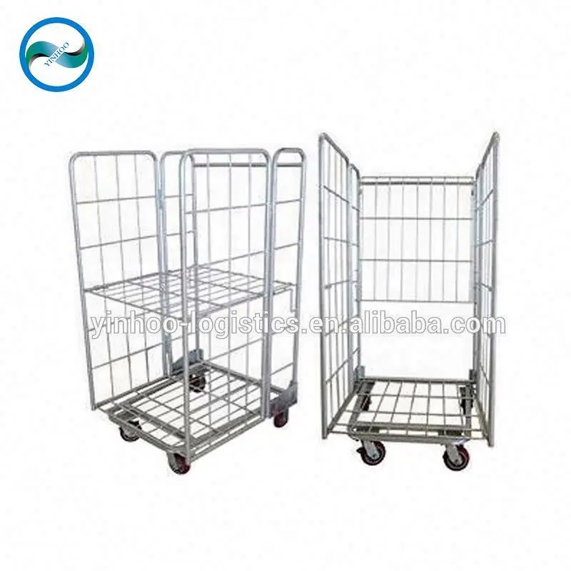 Warehouse industrial cargo delivery ESD collapsible foldable 4 wheel cage trolley