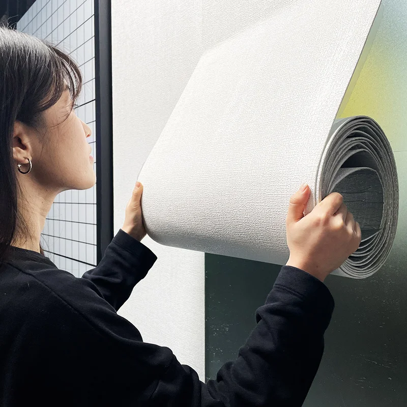 Wall Sticker Roll Waterproof Easy to Install 3D Linen Textured Peel and Stick Wallpaper