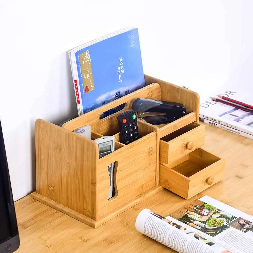 Многофункциональный настольный органайзер, офисный Органайзер с ящиками, настольный бамбуковый органайзер для хранения
