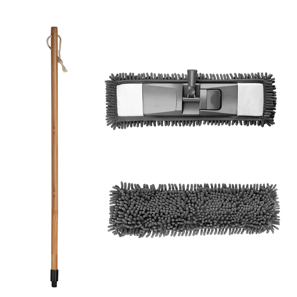 Masthome Washable Microfiber Chenille Folding Flat Mop With Bamboo Handle for Floor Cleaning