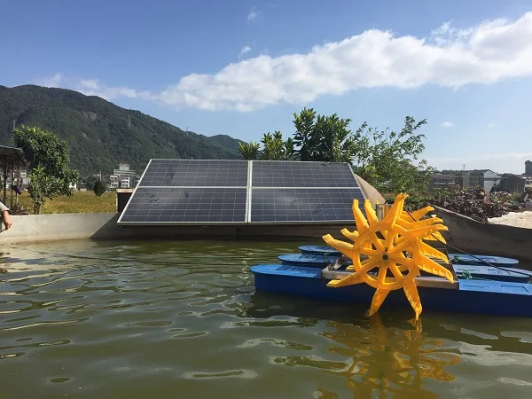 solar paddlewheel aerator two motor high efficiency lake aerator new design floating aerator water saving aquaculture machine