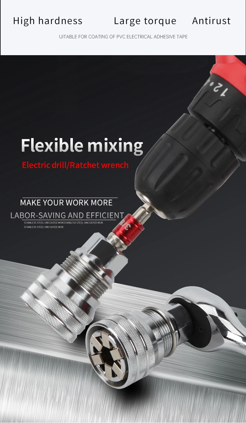 KAFUWELL WT4081 10mm-19mm Universal Sockets Tools in Wrench Adaptive All-fitting Multi Drill Attachment Socket