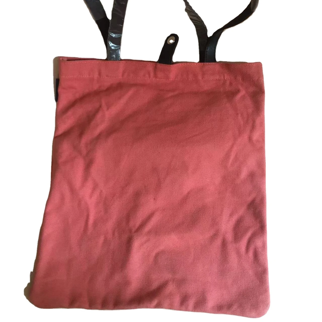 cotton canvas tote bag with leather strap  leather handle