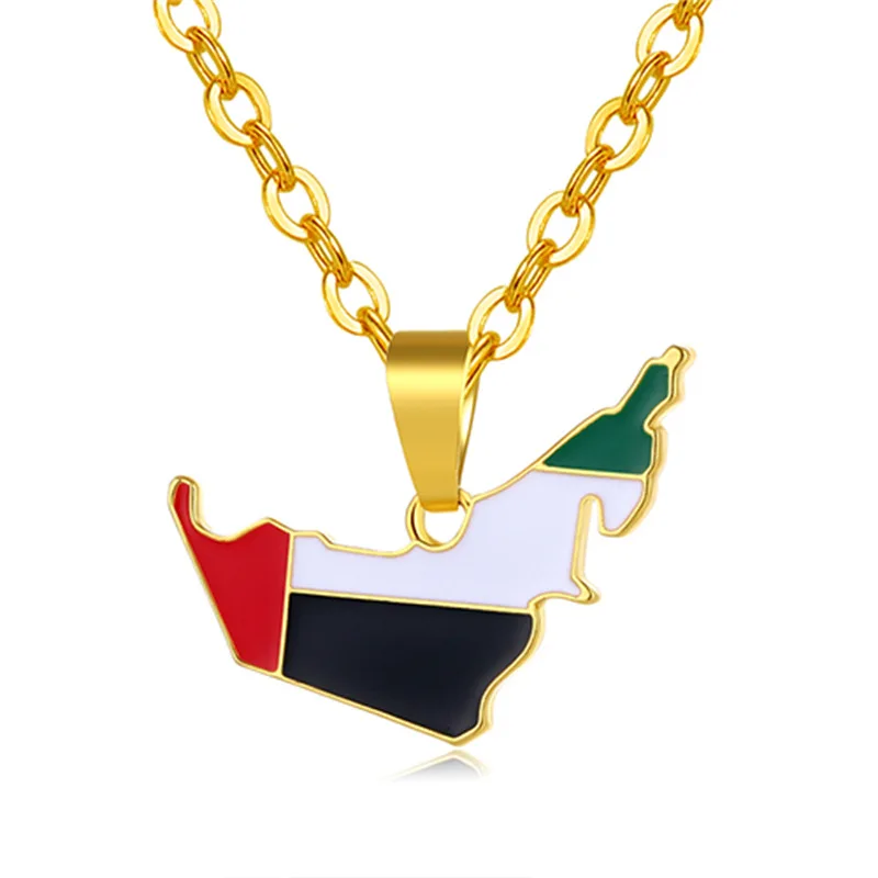 2022 Factory Direct Stainless Steel Middle East United Arab Emirates Map Flag Pendant Necklace