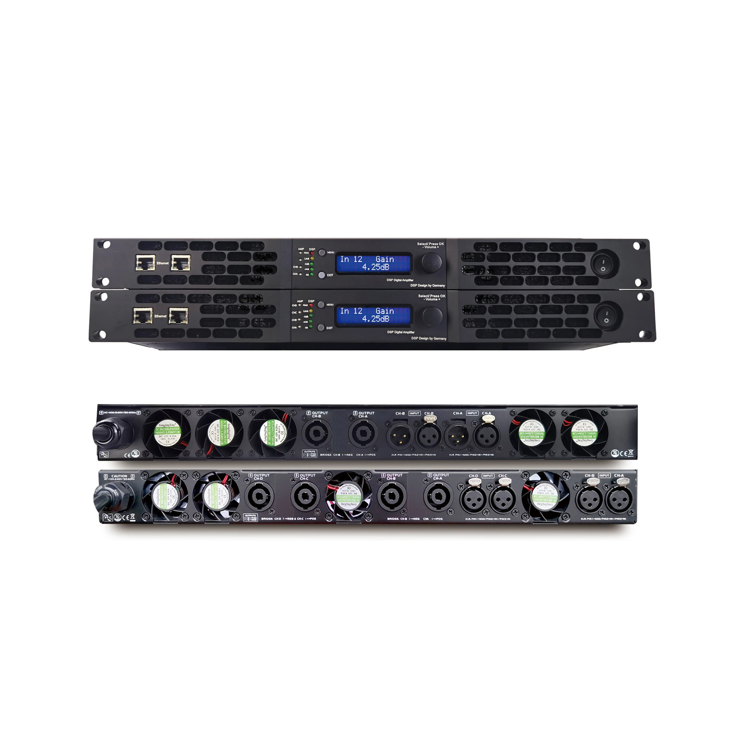 dsp amplifier 4 channel 1600W class D 1U professional digital amplifier