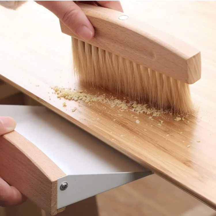 Small Beechwood Broom and Dust Pan Set Portable Cleaning Brush and Dustpan Combo with Natural Sisal