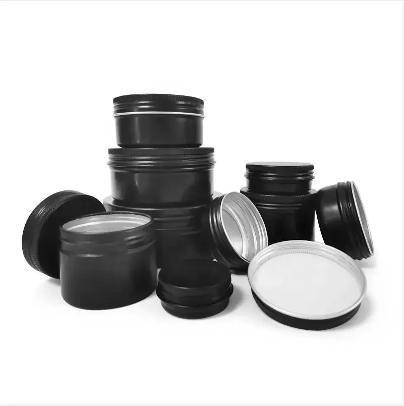 wholesale 30 ml black aluminum jars metal tin costumised colour aluminum tin jars can for food die casting jar with lid
