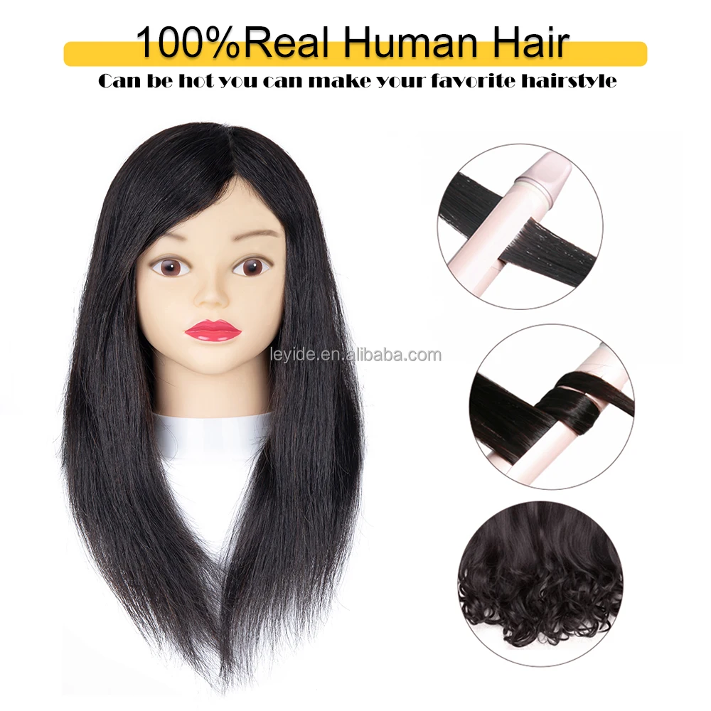 AliLeader Hot Selling 18inch Hairdresser Makeup Teaching Head Practise Head 100% Human Hair Mannequin Training Head