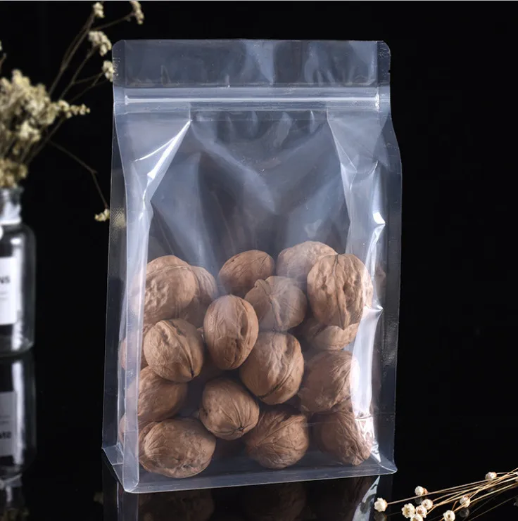 On line sale food grade side gusset flat bottom or square bottom clear plastic bags plastic bags for food