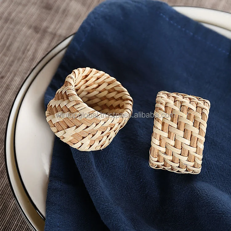 Wholesale Custom Handmade Rattan Napkin Rings Woven Farmhouse Napkin Rings Rustic Easter Napkins Rings for Dinner Party