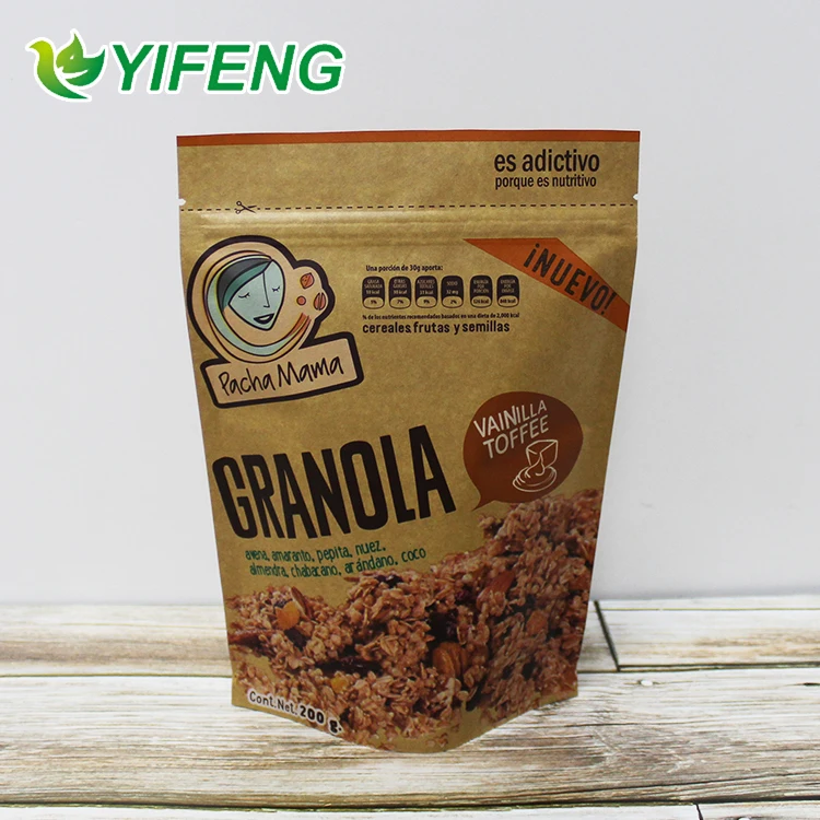 Custom Printed Biodegradable and Compostable PLA Zipper Food Packaging Pouch Kraft Paper Bag for Coffee Tea nut food