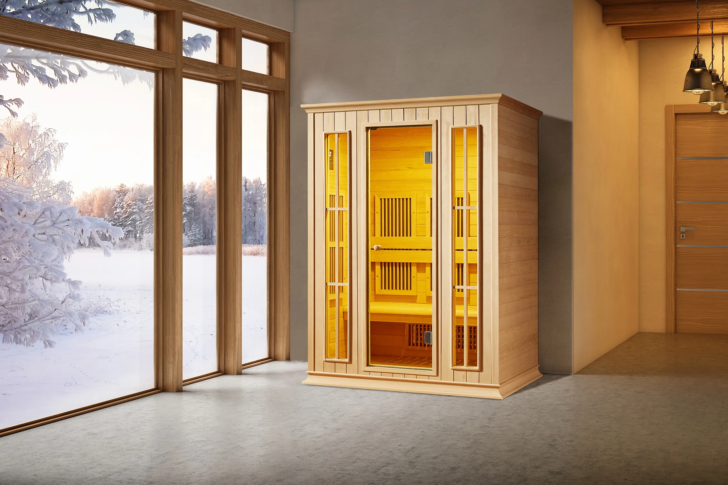 MEXDA Customized Hotel Family Indoor Solid Wood Sauna Room for 1-2 Person Spa Sauna Dry Steam Infrared Sauna Cabin WS-1703SR