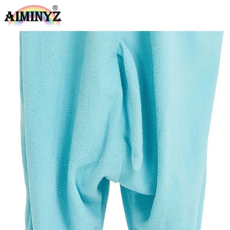 AIMINYZ Wholesale Winter Women Animal Cute Cartoon Polar Fleece Flannel Adult Onesie Elephant Blue Sleepwear Loose Pajamas
