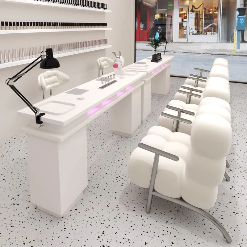 Modern Design Beauty Shop Double Wooden Manicure Table And Chair Sets Luxury Nail Table With Dust Collector