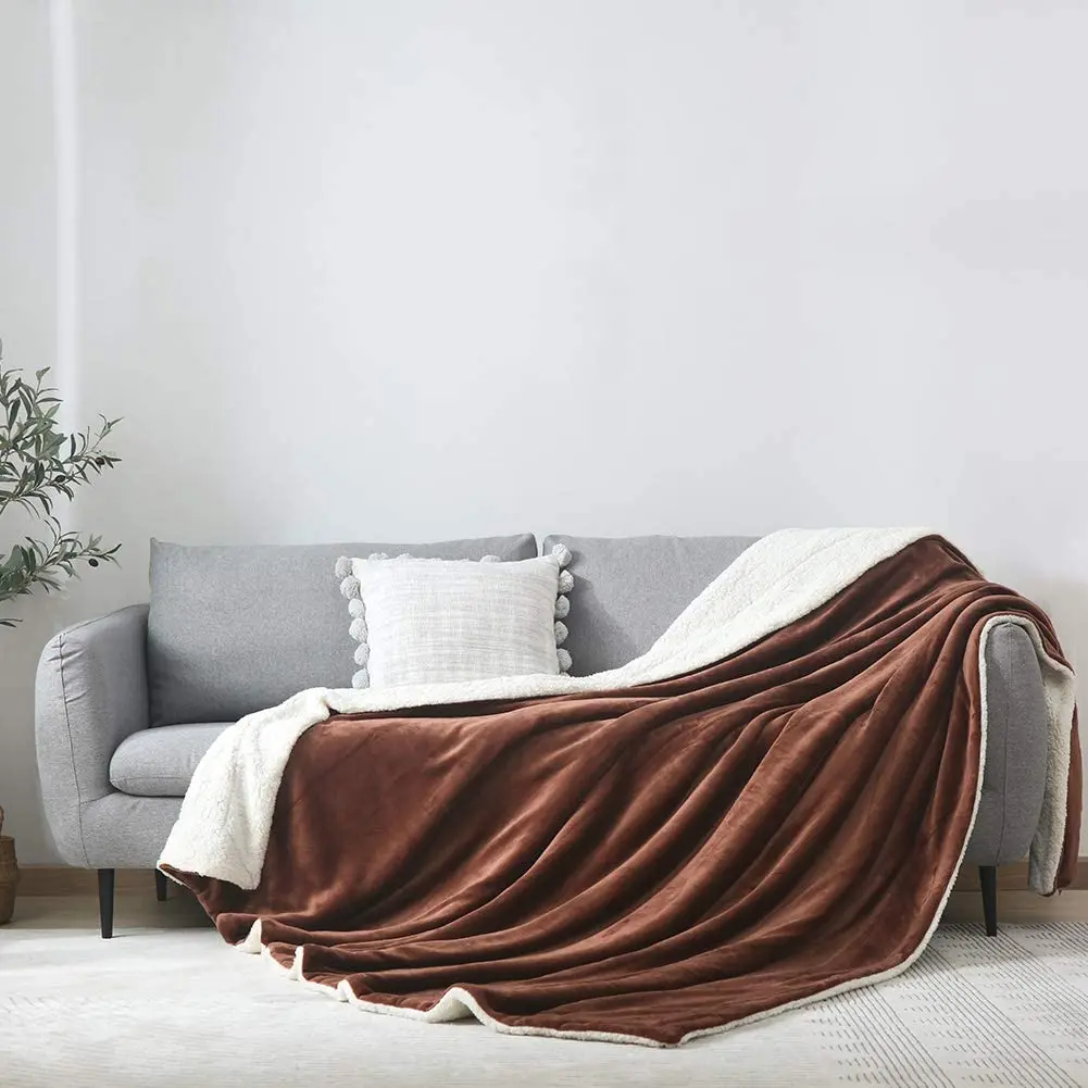 Sofa Muslin Pattern Baby Double-Sided Lamb Down Cover Blankets Plain Flannel Double Blanket Gift Blankets & Throws