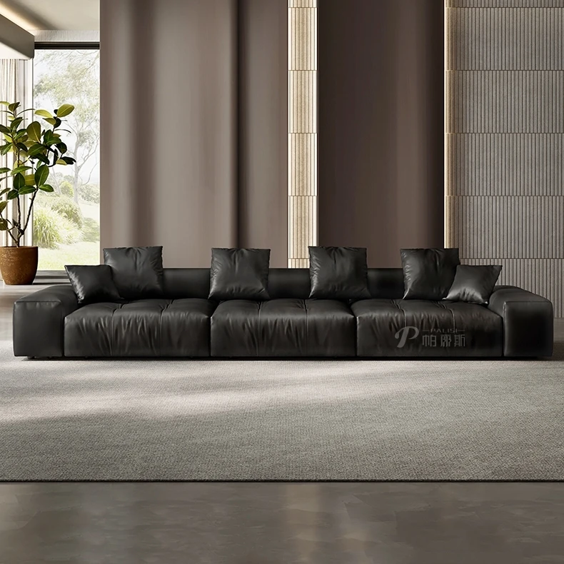 Modern minimalist top leather modular sofa set living room furniture customs faux leather sectional sofa+ottoman