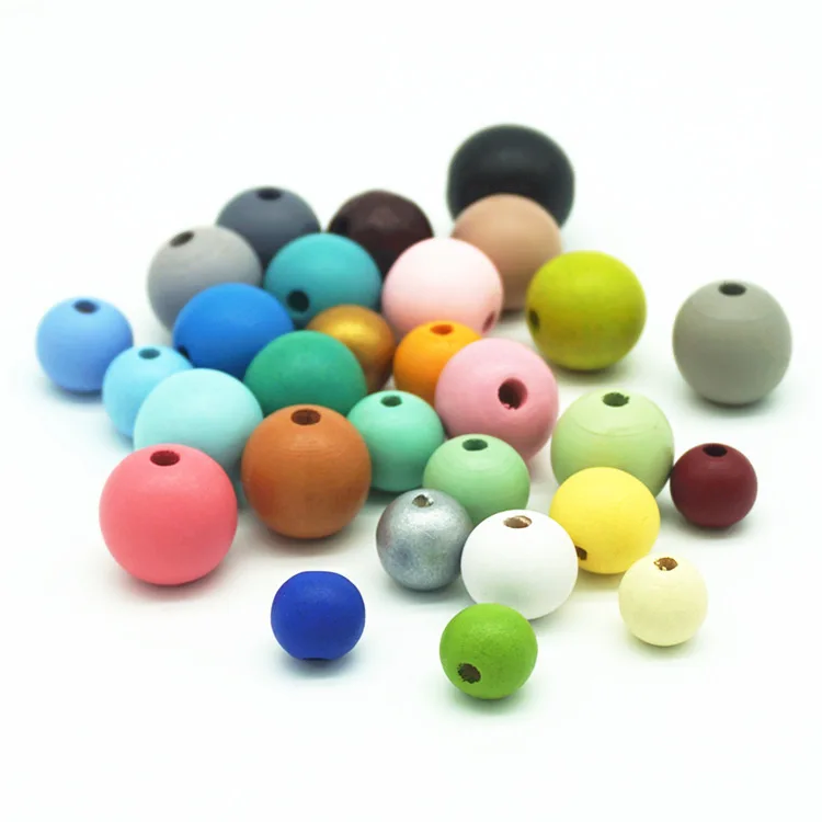 Colorful Natural Wooden Beads For Crafts Unfinished Round Wood Spacer Beads For Diy Project Jewelry Making