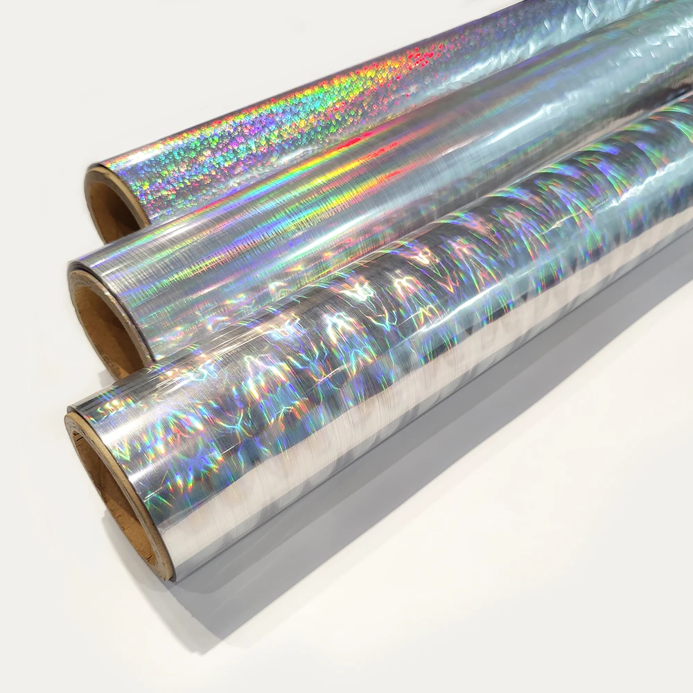 Custom shiny high quality holographic transparent foil PET hot stamp foil for HTV & fabric