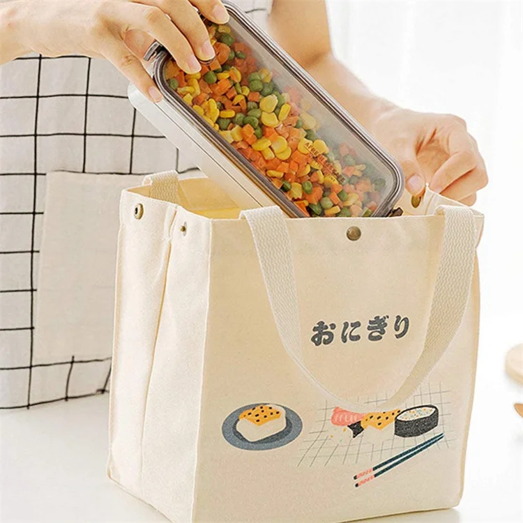 High quality Japanese style bento lunch carry bags thermal lunch tote handbag canvas shopping bag
