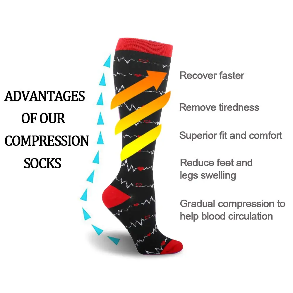 Hot Sale 20-30mmhg Running Men Women Athletic Fun Stocking Knee High Nurse Medical Compression Socks