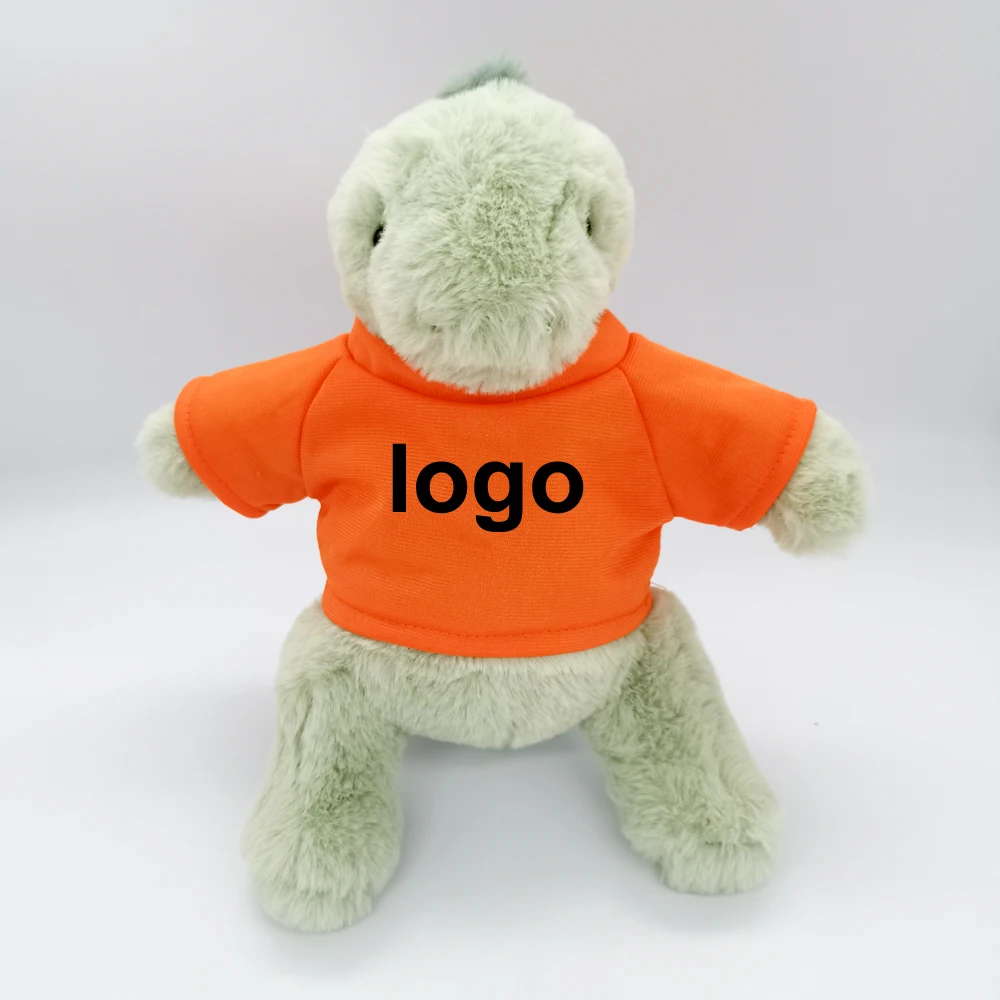 Sublimation Supplies 23cm Size Plush Animal Green Dinosaur with White pink Blue Red Hoodies Dragon Outfit Customized logo