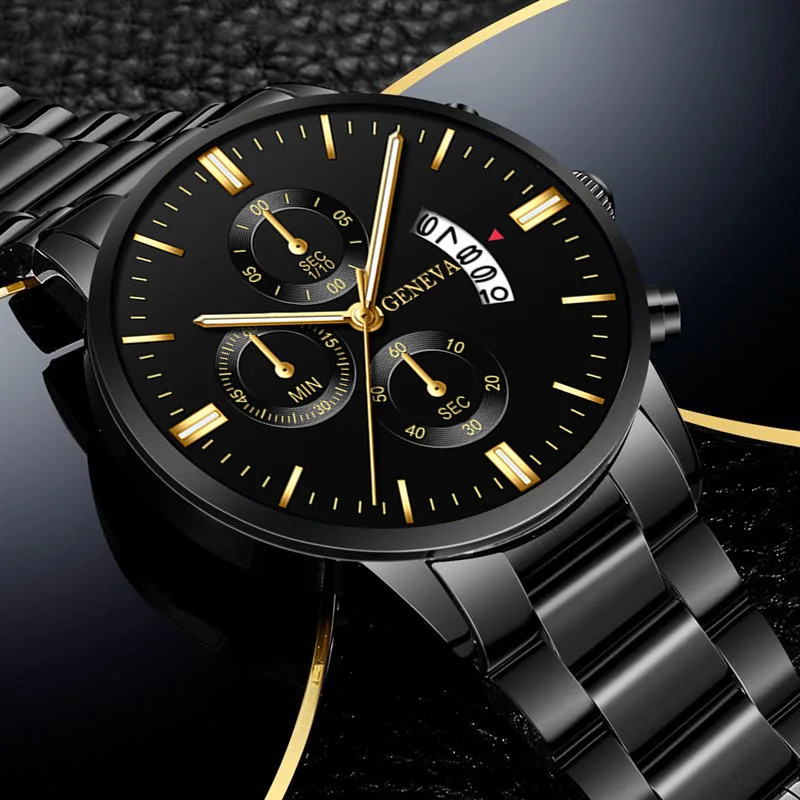 Men Luxury Watch Quartz Chronograph Tachymeter Black Dial Watches Men Wrist Calendar Timer Casual Quartz Watches