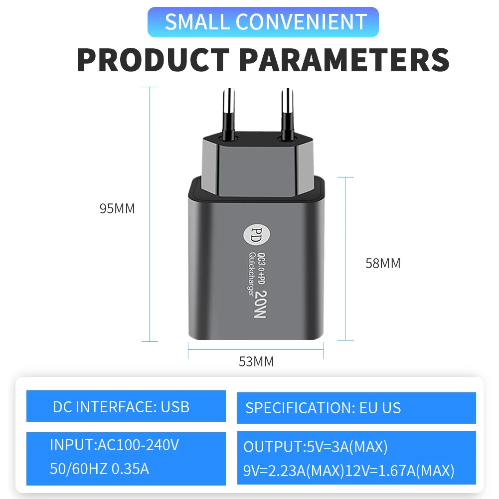 Factory wholesale Custom logo 20W Phone Fast Chargers Type C Wall Charger Adapter UK EU Fast Charging Charger Phone Accessories