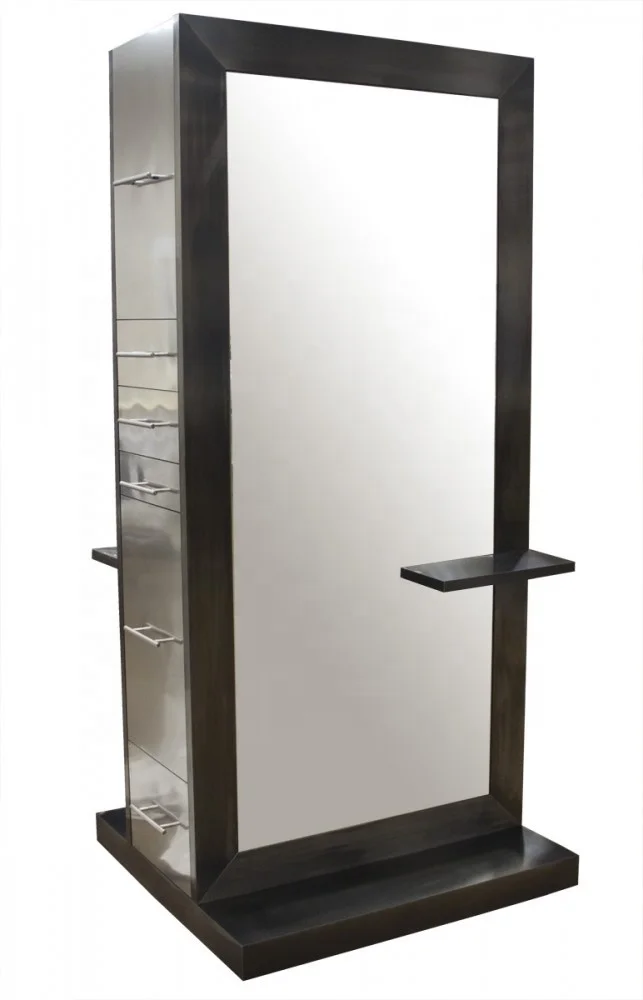 classic french style stainless steel barber mirror station