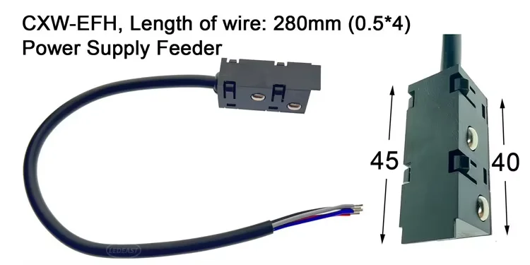 LEDEAST CXW-EFH DC48V Low Voltage Magnetic Home Track Lighting 4 PIN Power Feeder With Wires for Curved Track Rail
