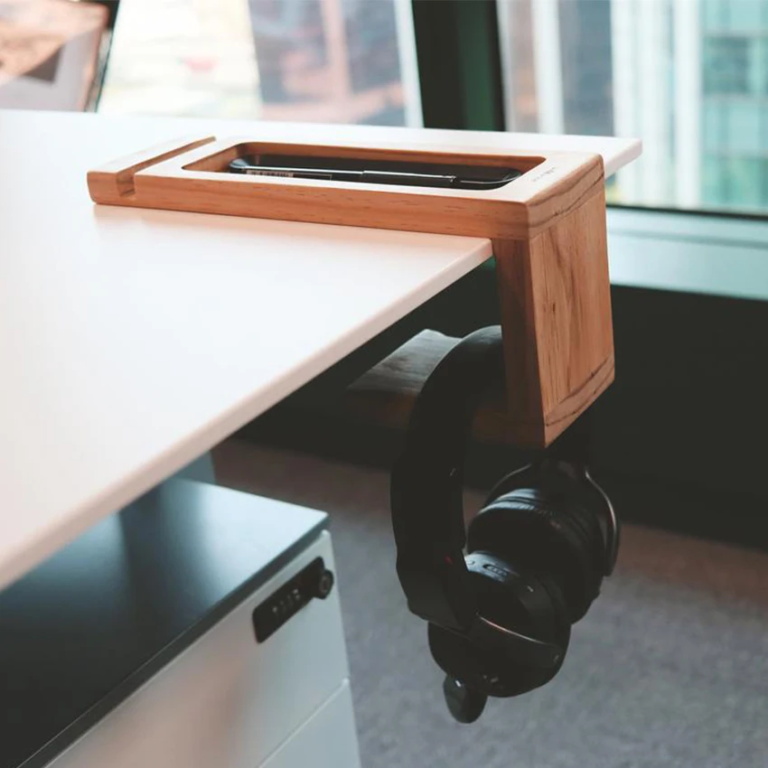 
Wooden Headphone Holder Desk Organizer Solid Wood Office Desk Organiser Pen Tray 