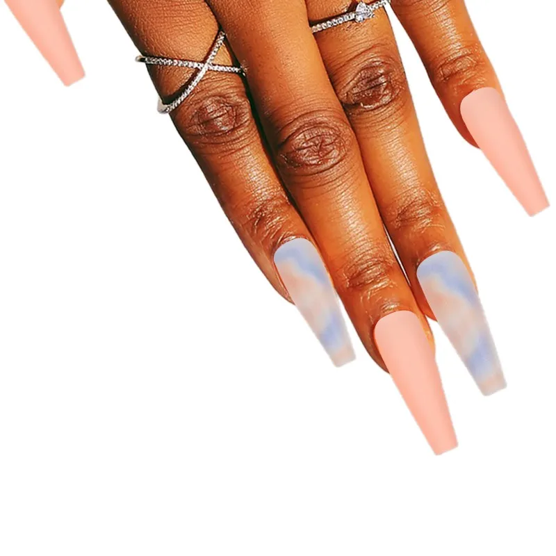 Matt Pink And Blue Color Design Ballet Type Fake Nails Art Salon Finger Nails Set Full Cover False Nails Art Tips DIY