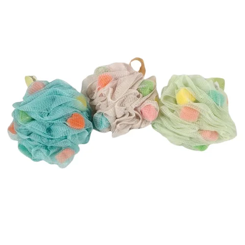 China Factory Shower Pouf Mesh Printed Loofah Bath Sponge