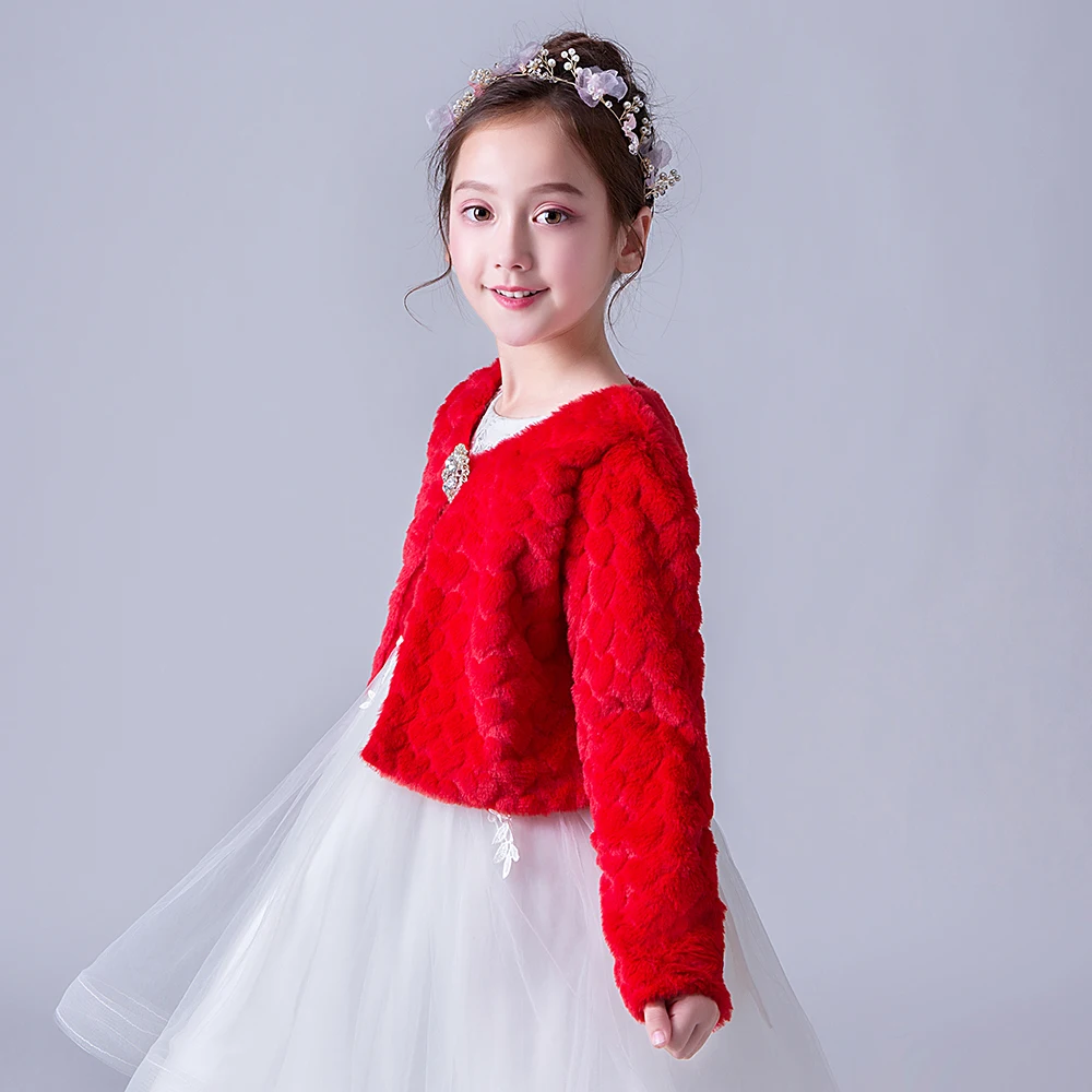 Girls Long Sleeve Jacket Autumn Winter Children White Bow Fur Elegant Fashion Baby Girls Formal Soft Party Coat Kids Cape