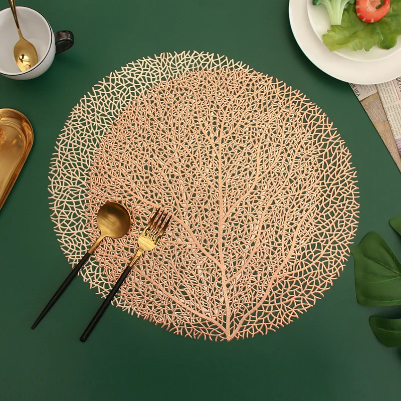 Creative Coffee Cup Table Mat Leaf Vein Pattern Shape Round Accessories Wholesale Pvc Placemat