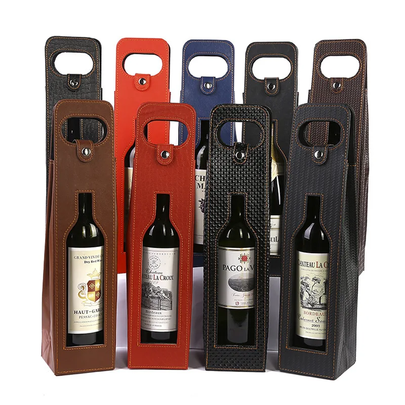 Wholesale Luxury Unique With Handles Reusablee Wine Tote Carrier Bag Single Bottle Great Wine Lover Gift Wine Pu Leather Bag
