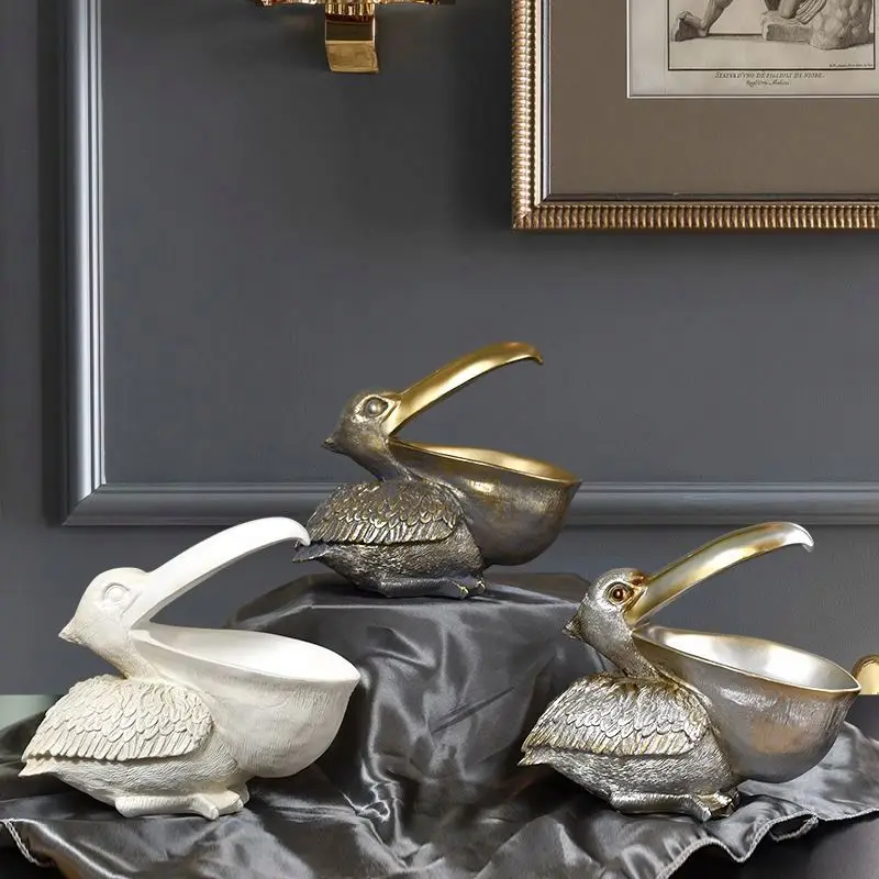 Resin European-style Animal Ornaments Key Storage Crafts Living Room Office Creative Big Mouth Pelican Bird Entrance Decoration