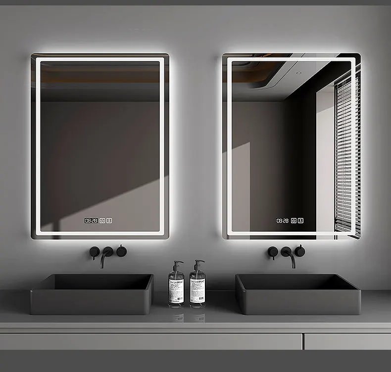 Factory Supply LED Makeup Wall Mirror Rectangular Smart Defogging Touch Sensor Bathroom Washroom Quality Glass Espejo Spiegel