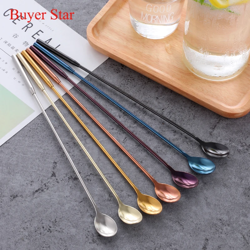 Custom logo Mixing Wine long handle black Spoon Stainless Steel Cocktail tools Bar spoon